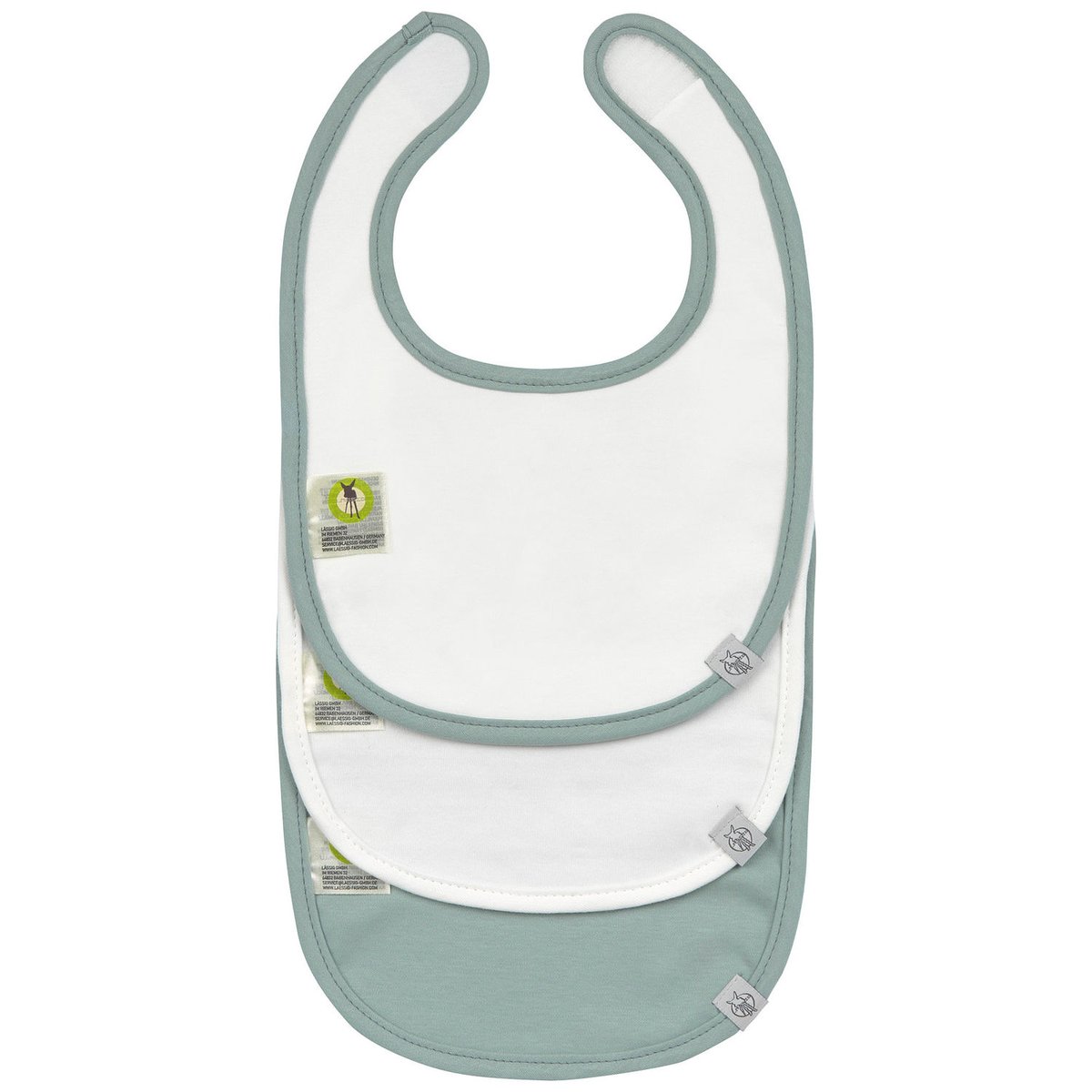 Lot de 3 bavoirs naissance vert, marron, blanc, LASSIG