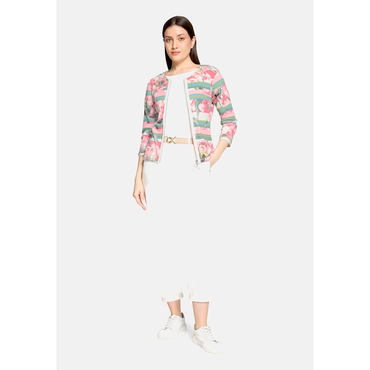 Cardigan façon t-shirt de texture côtelée rosé/cream, BETTY BARCLAY