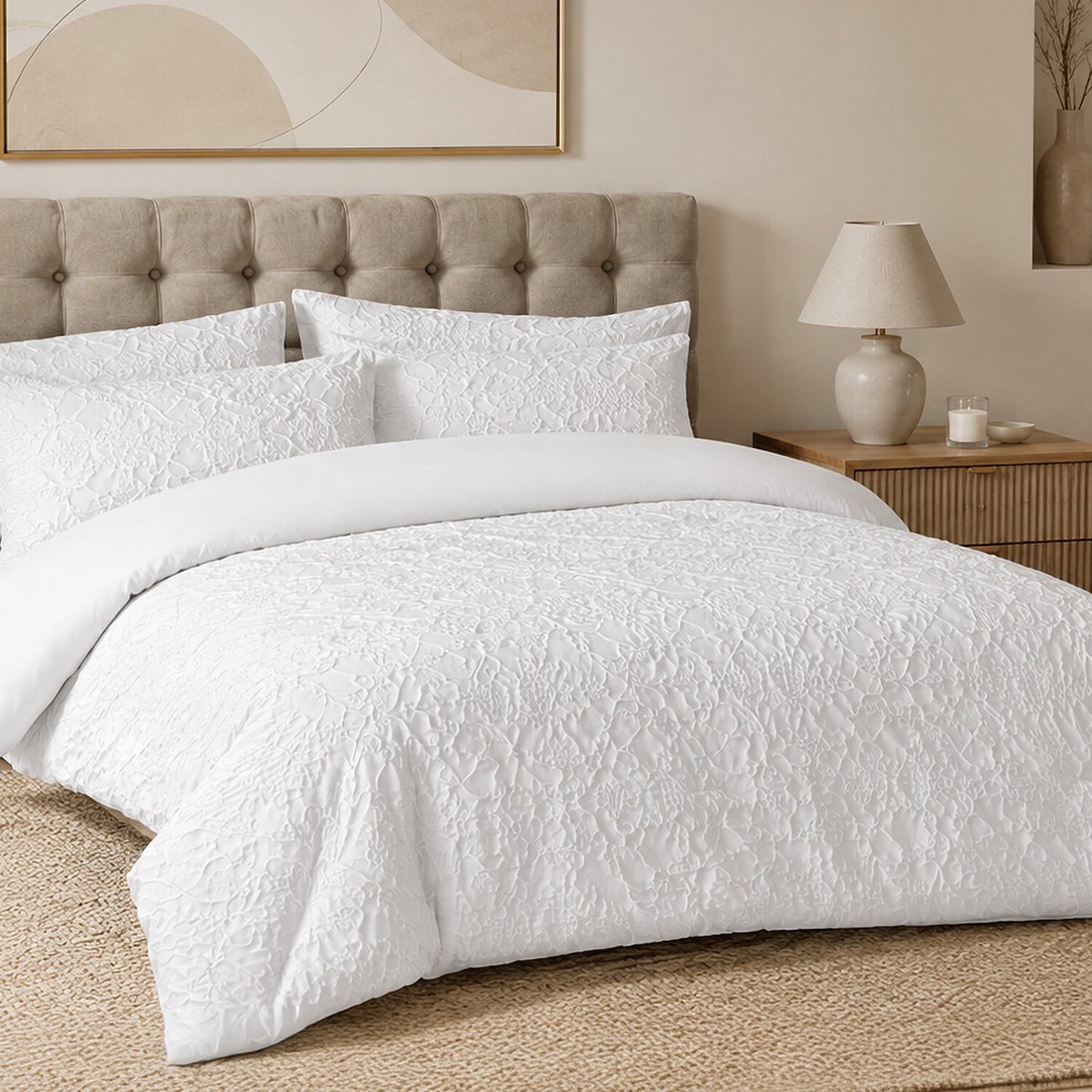 Parure de lit microfibre jacquard organique blanc, TILA blanc, C DESIGN HOME TEXTILE