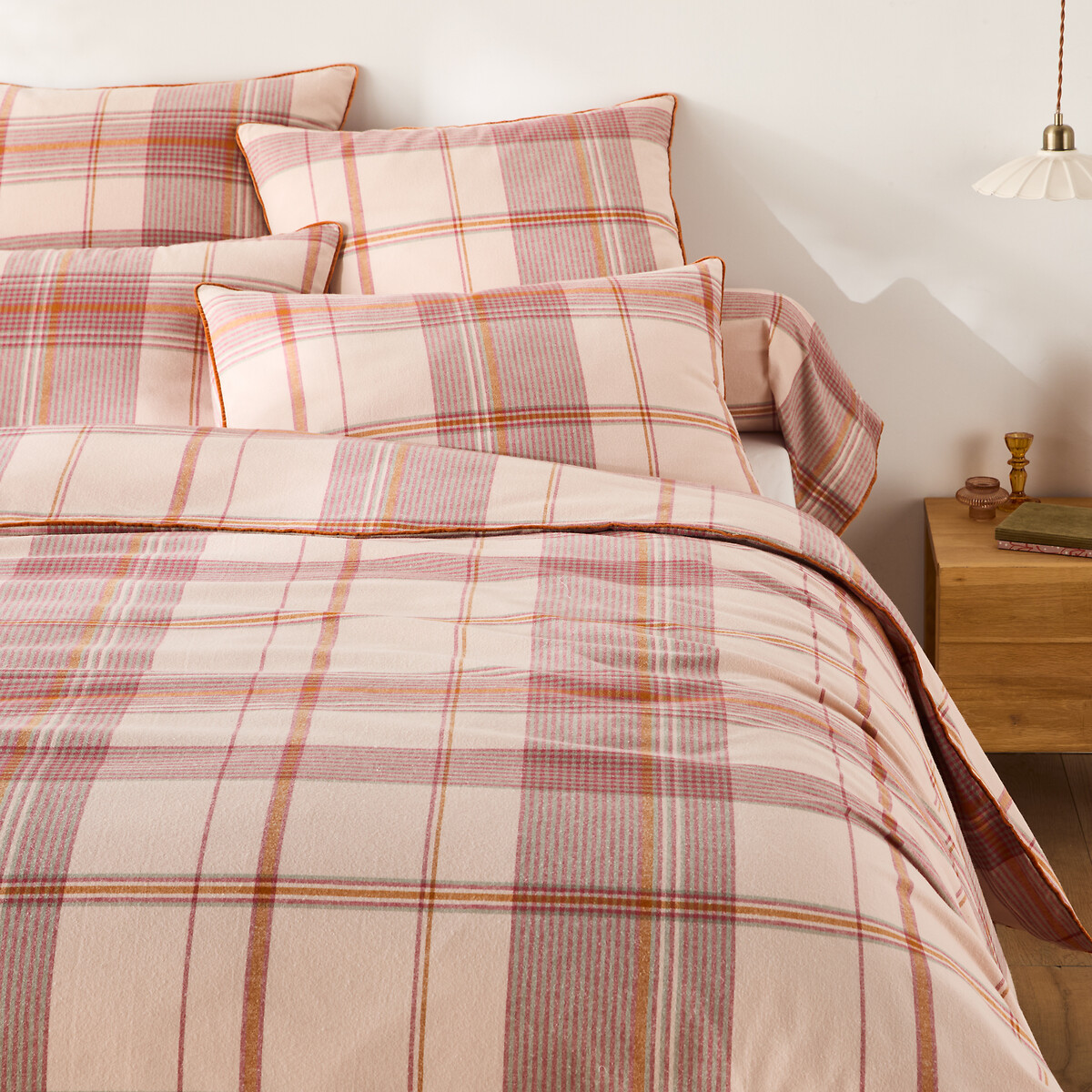 Housse de couette en flanelle de coton, Dollon carreaux fond rose, LA REDOUTE INTERIEURS