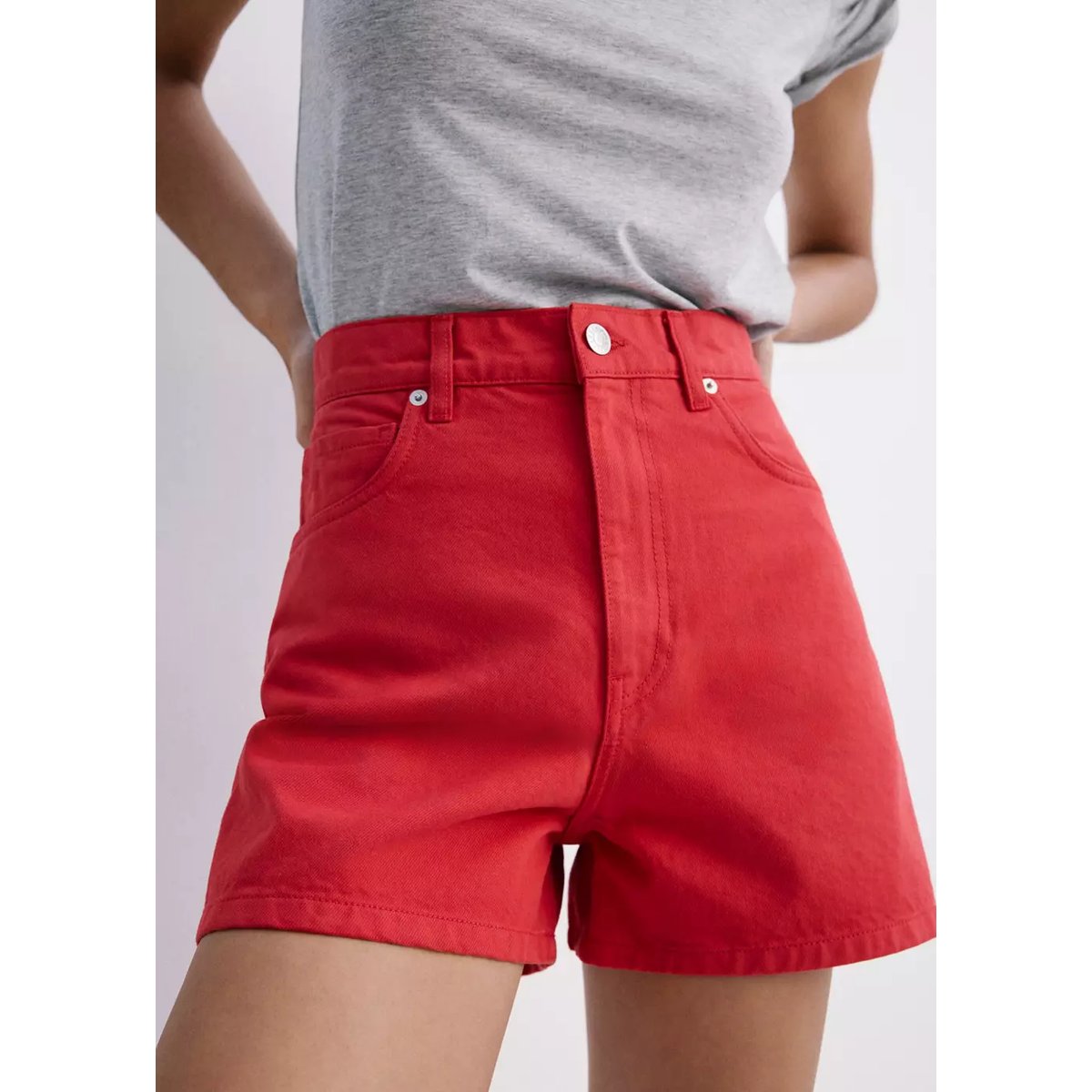 Short jean taille haute rouge, MANGO