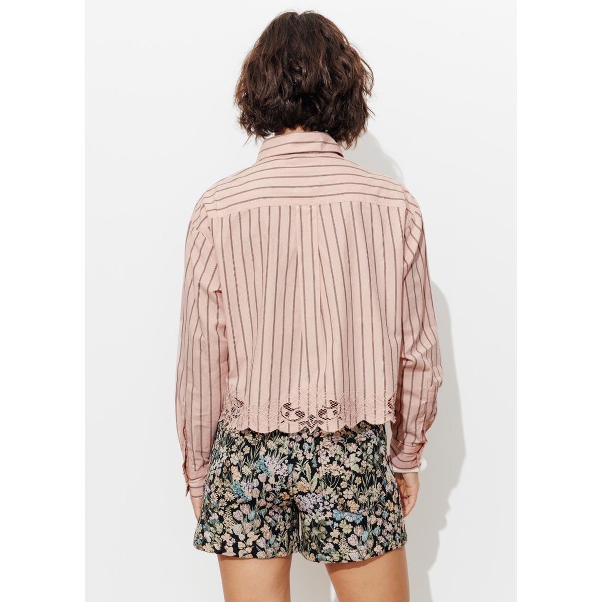 Chemise rayée détail dentelle rayé rose, PROMOD