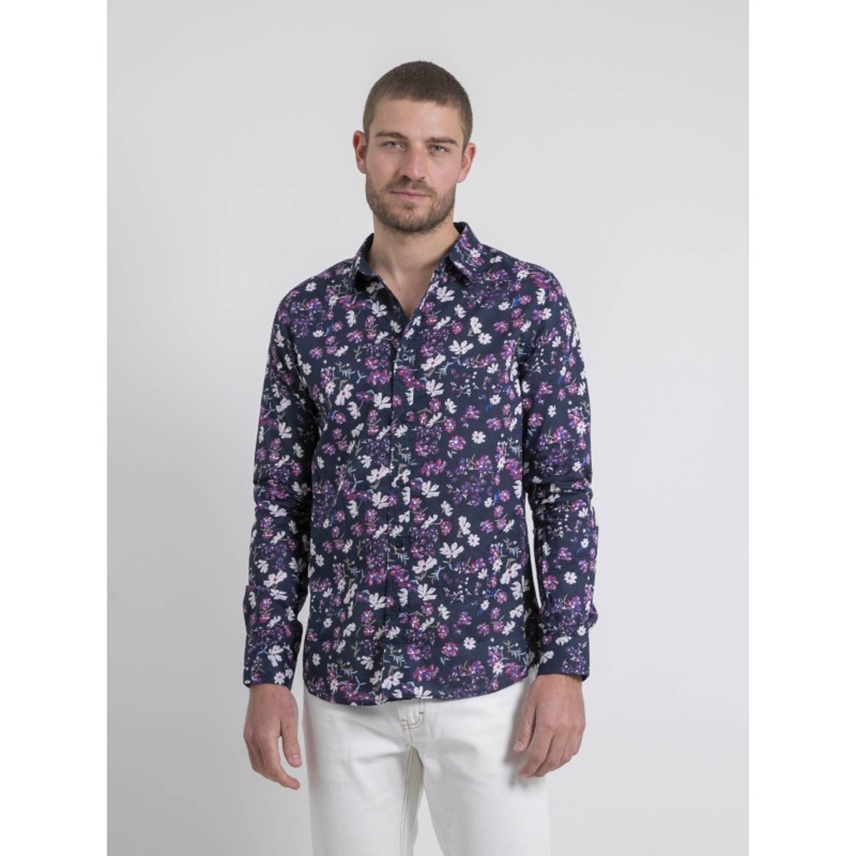 Chemise Manches Longues Motifs Duloic bleu marine, RITCHIE