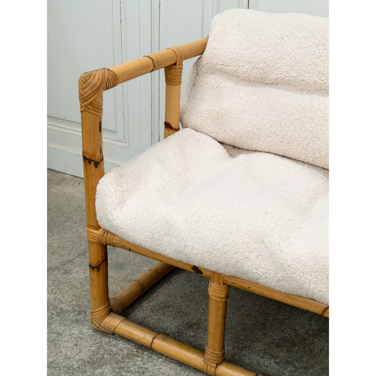 Salon en bambou et tissu Jacques N°142 - Bon état naturel, DEBONGOUT