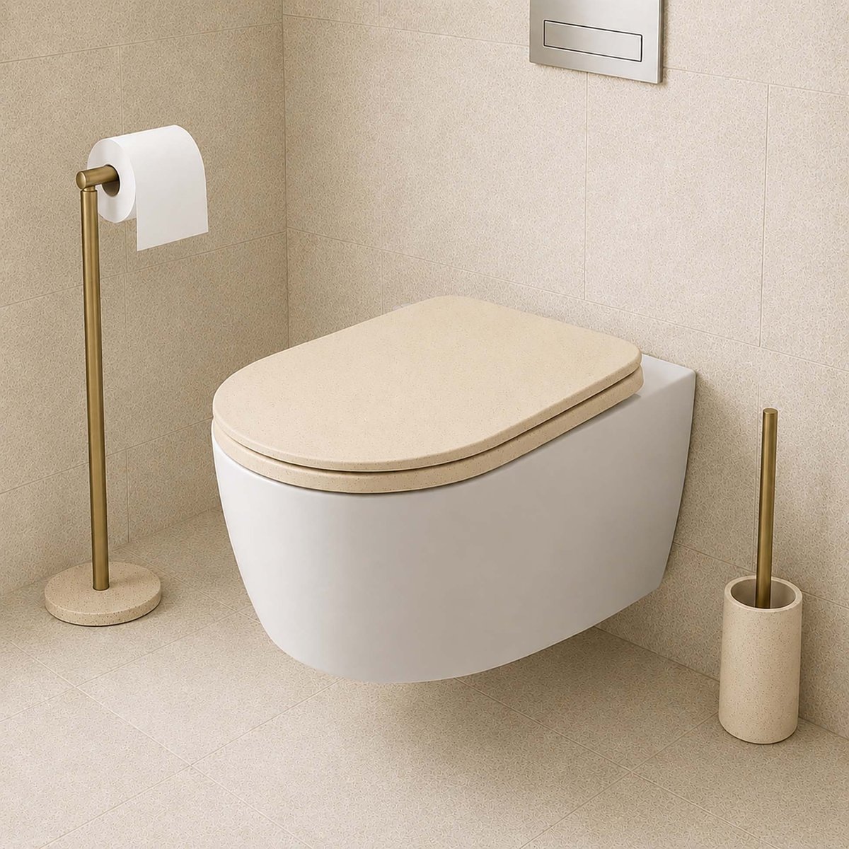 Brosse WC avec support en polyrésine naturel, DOUCEUR D'INTÉRIEUR