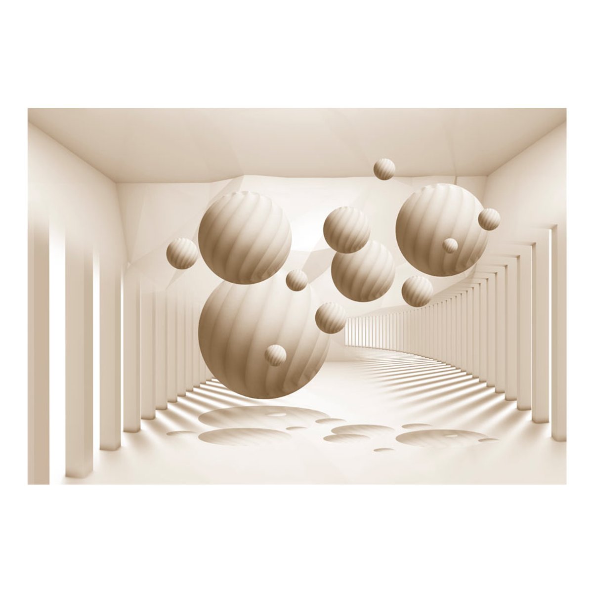 Papier peint intissé panoramique 3D et Perspective Beige Balls gris / argent, EDEN