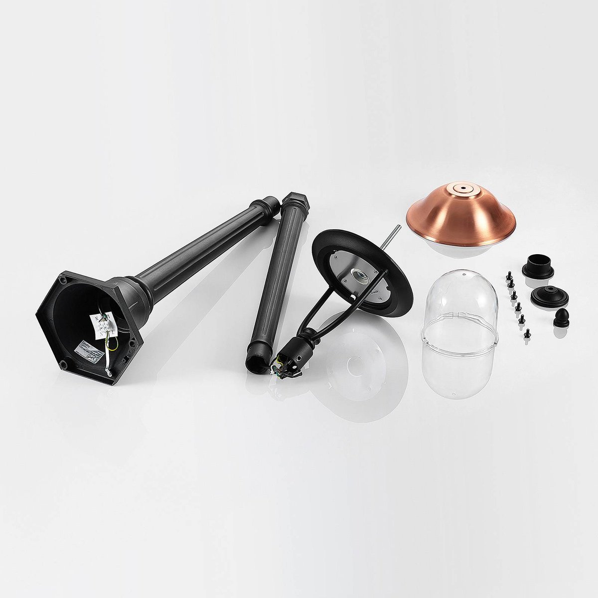 Lampadaire extérieur en aluminium vintage noir, cuivre, LINDBY