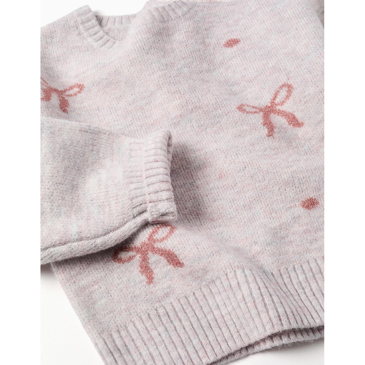 Pull en maille avec nœuds et pois jacquard rose clair, ZIPPY