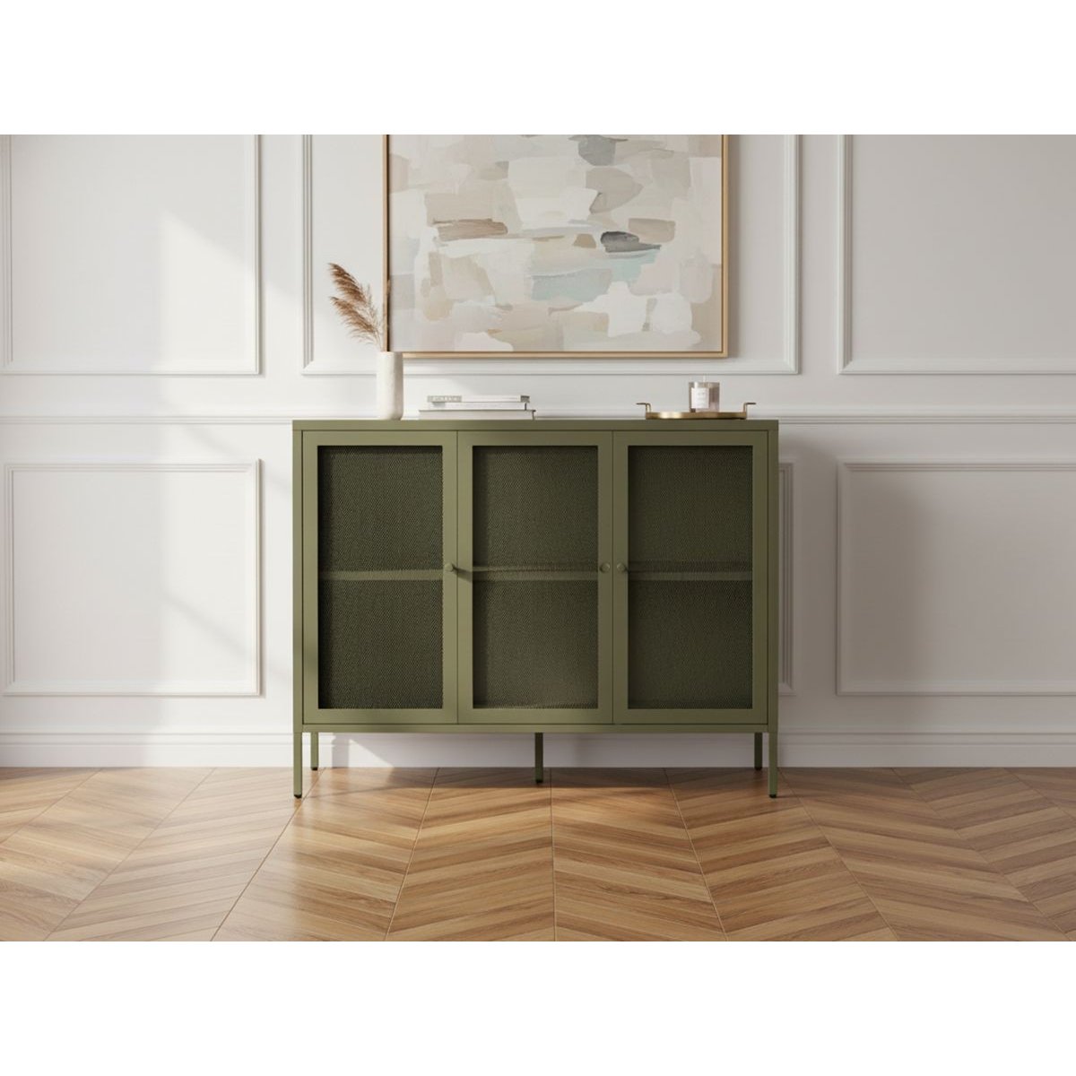Buffet en métal portes 121 cm, CLARA vert, BOBOCHIC