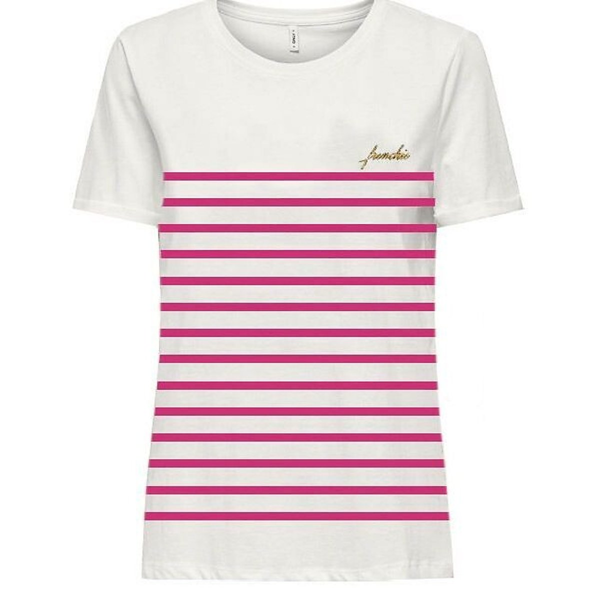 T-shirt a righe con maniche corte rigato bianco/rosa, ONLY