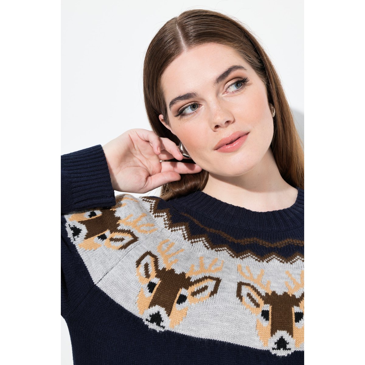 Pull norvégien, motif rennes marine, ULLA POPKEN
