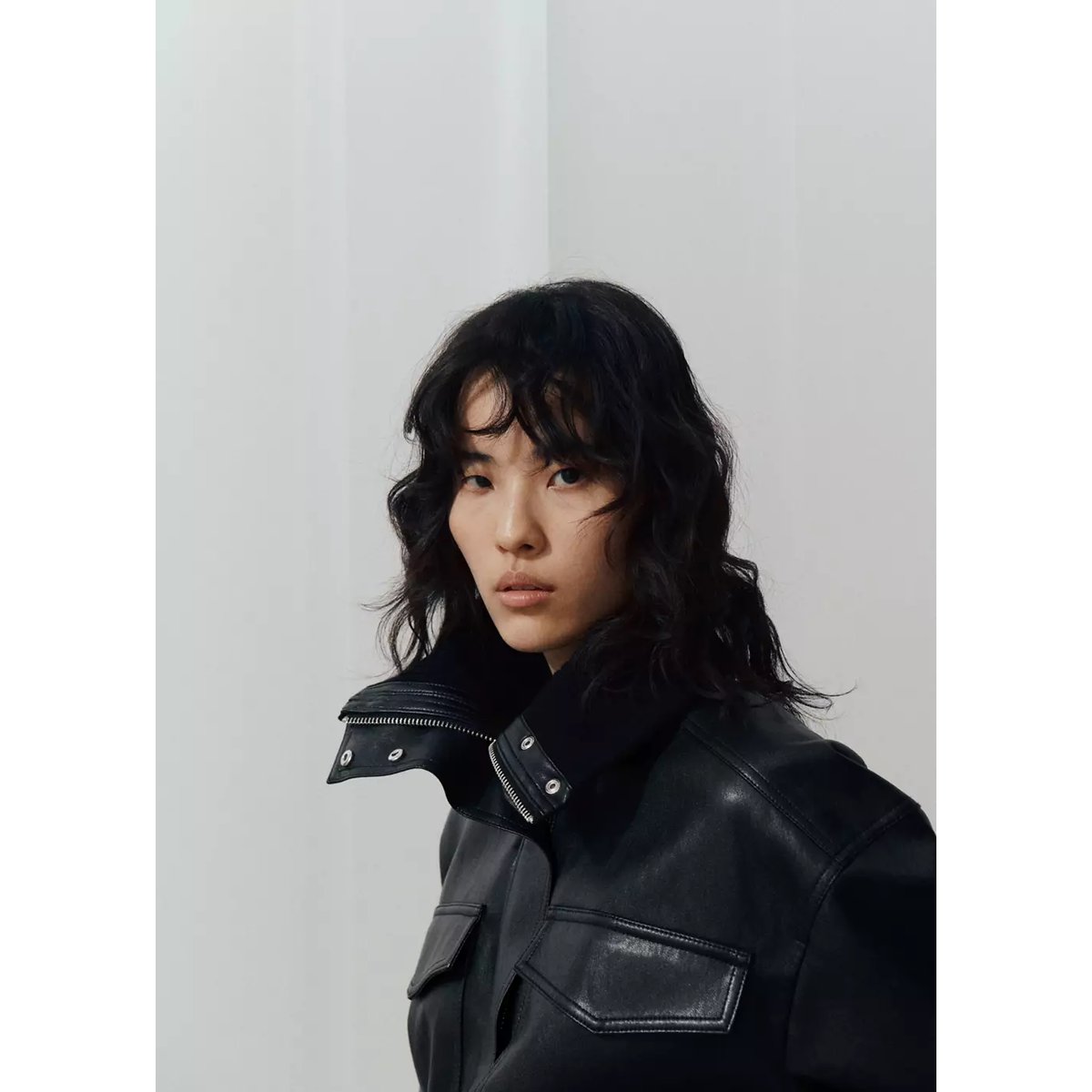 Veste similicuir col côtelé noir, MANGO