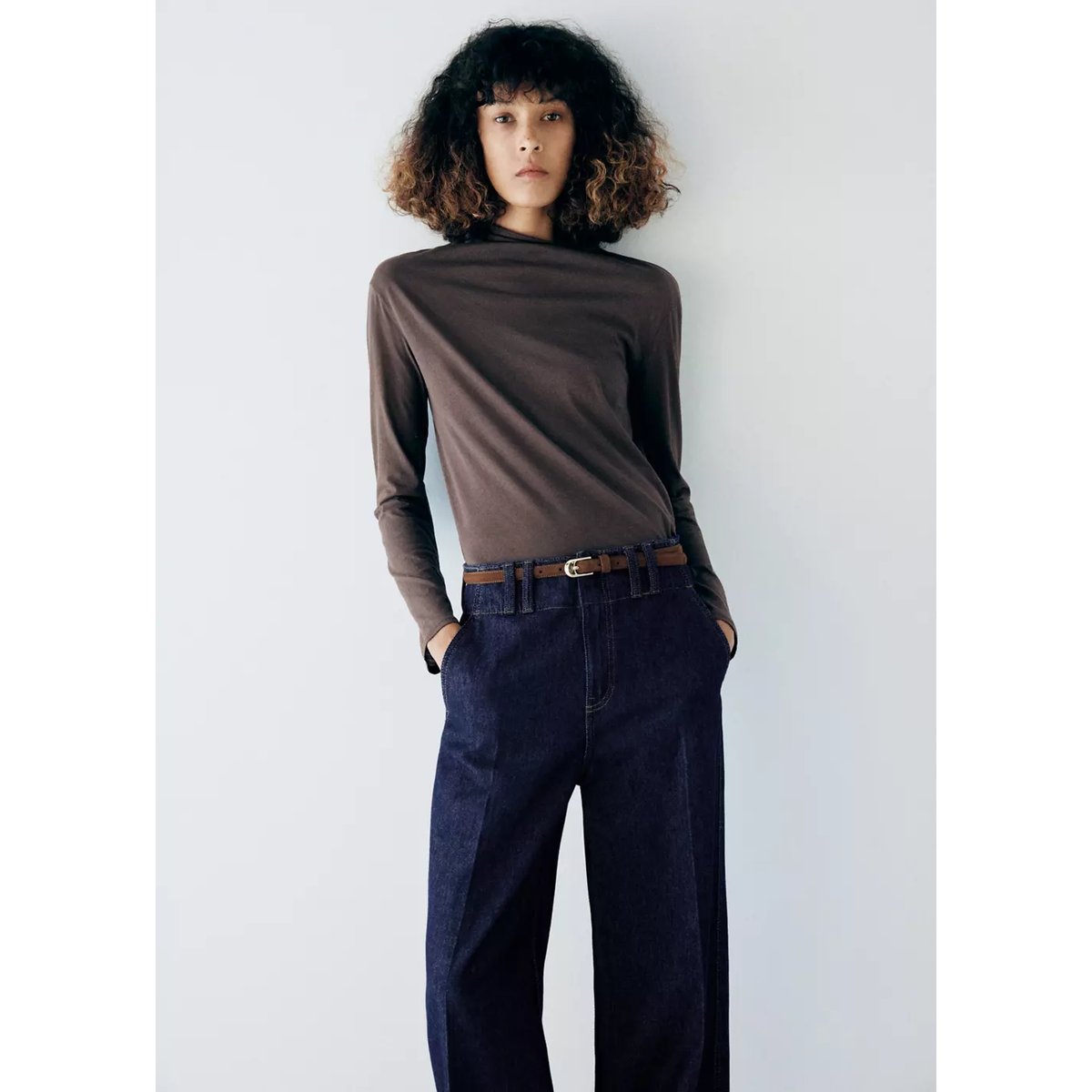 Jean droit taille haute bleu, MANGO
