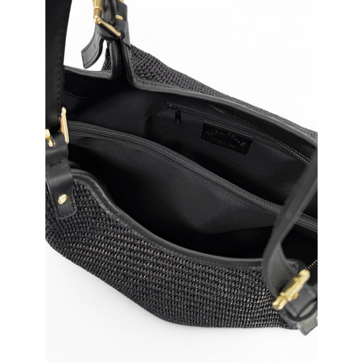 Sac cabas en cuir grainé et raphia IMPERIA noir, OH MY BAG