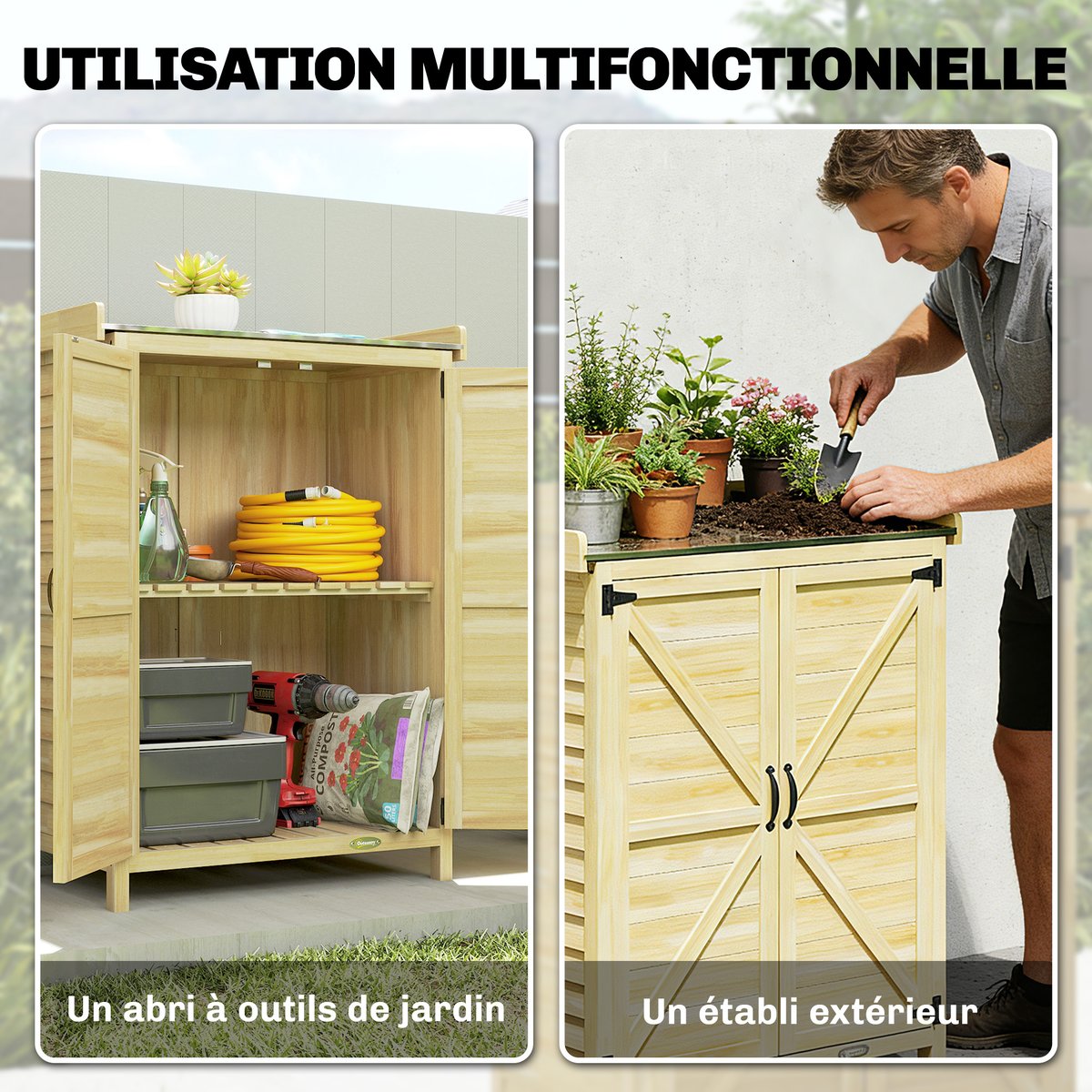 Armoire de rangement d'extérieur Bois de beige, OUTSUNNY