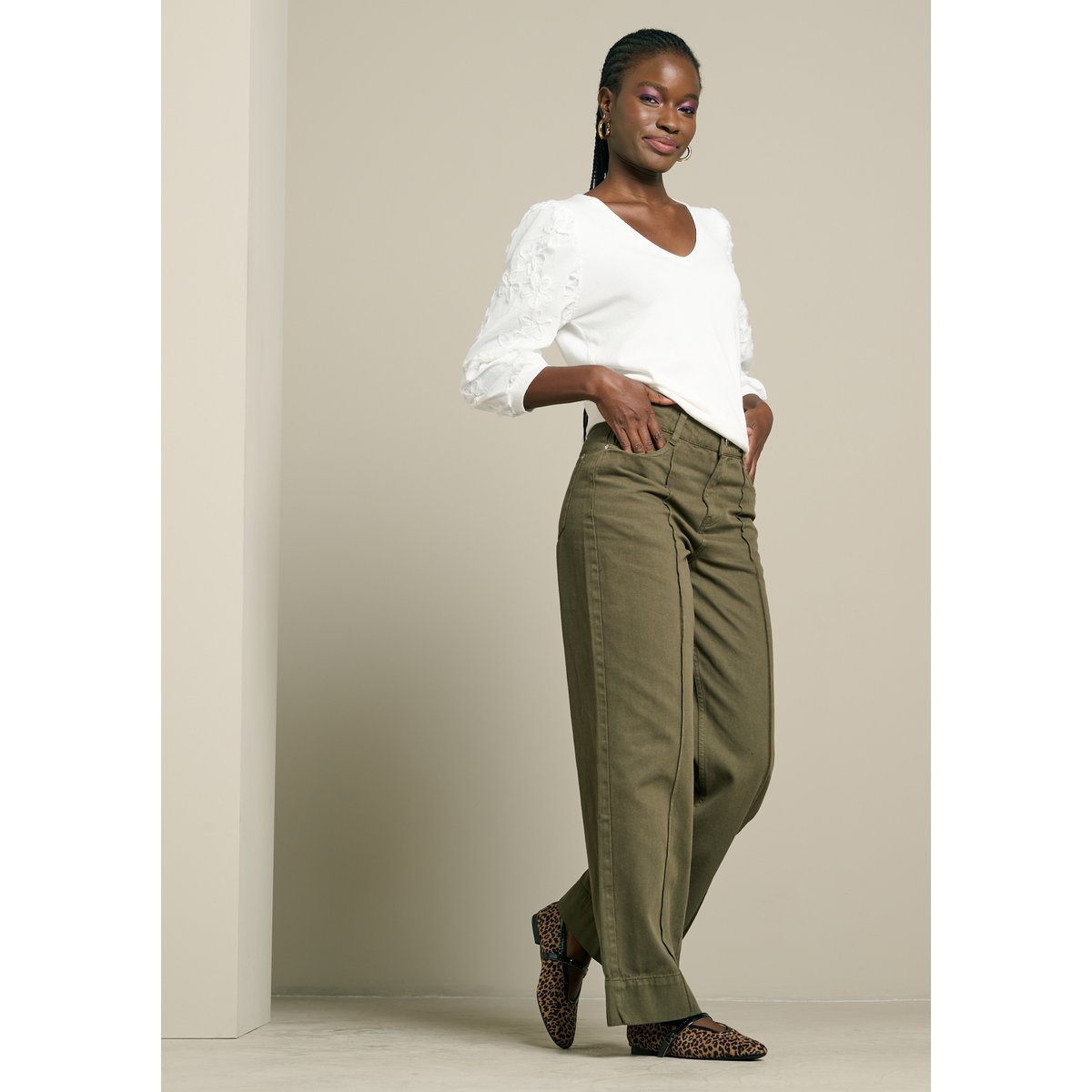 Pull manches texturées blanc casse, LOLALIZA
