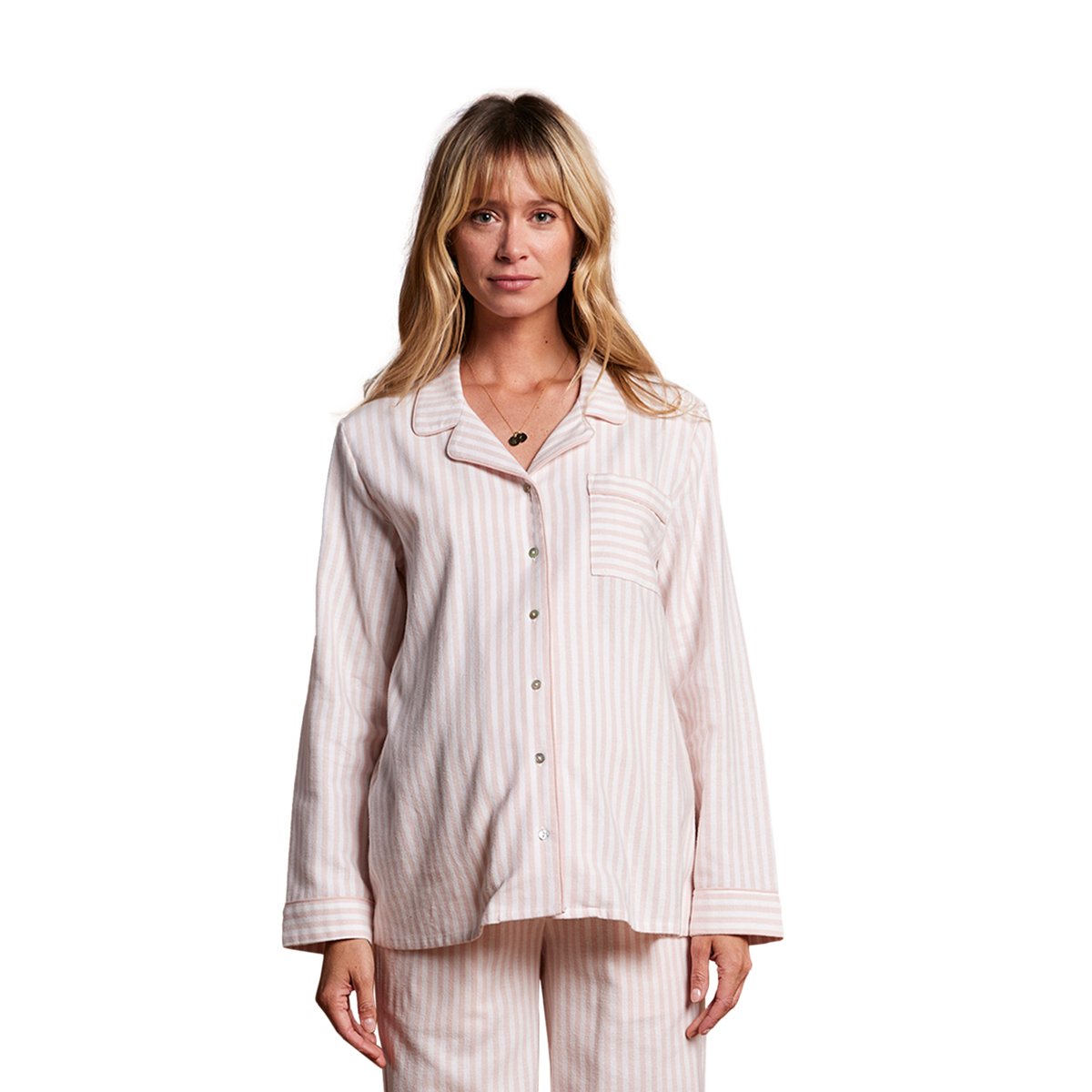 Pyjama rayé en flanelle grossesse et allaitement rayé rose, ENVIE DE FRAISE