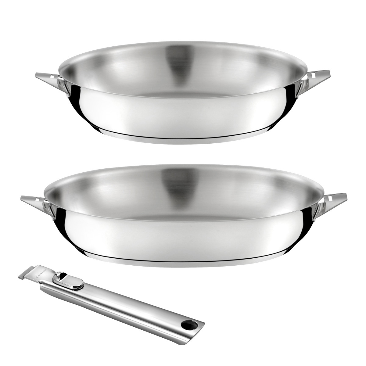 Lot de 2 poêles 24-28cm inox finition miroir + 1 poignée amovible - ECLIPSE inox, CUISINOX