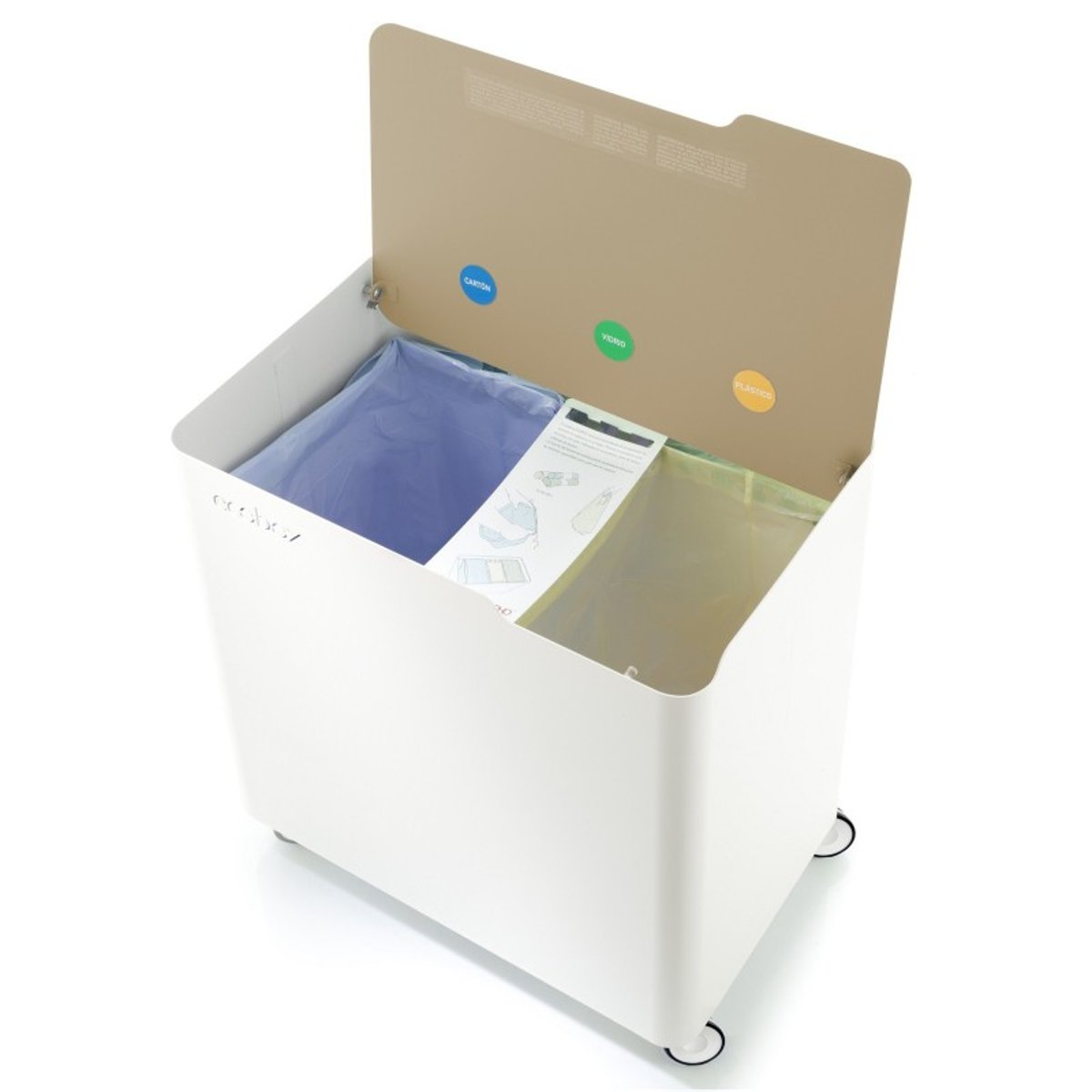 Poubelle de tri ECOBOX 60 L, Design compact sur roulettes sable, DON HIERRO