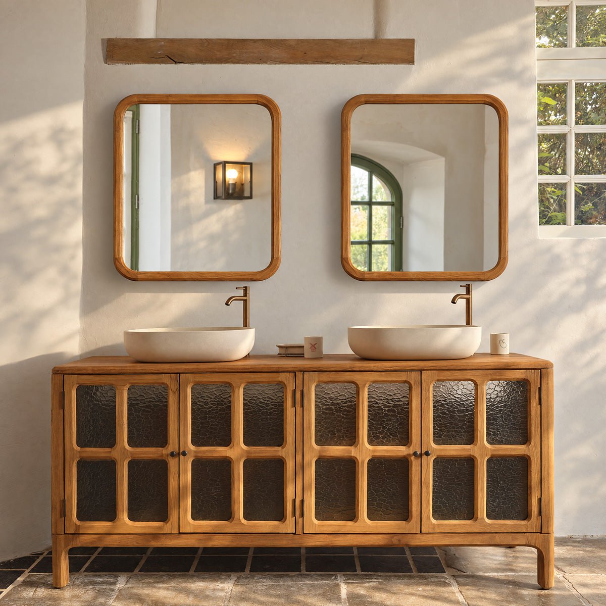 Meuble sous vasque en bois recyclé massif 4 portes 180 cm VELDE naturel, BERAH GETAH