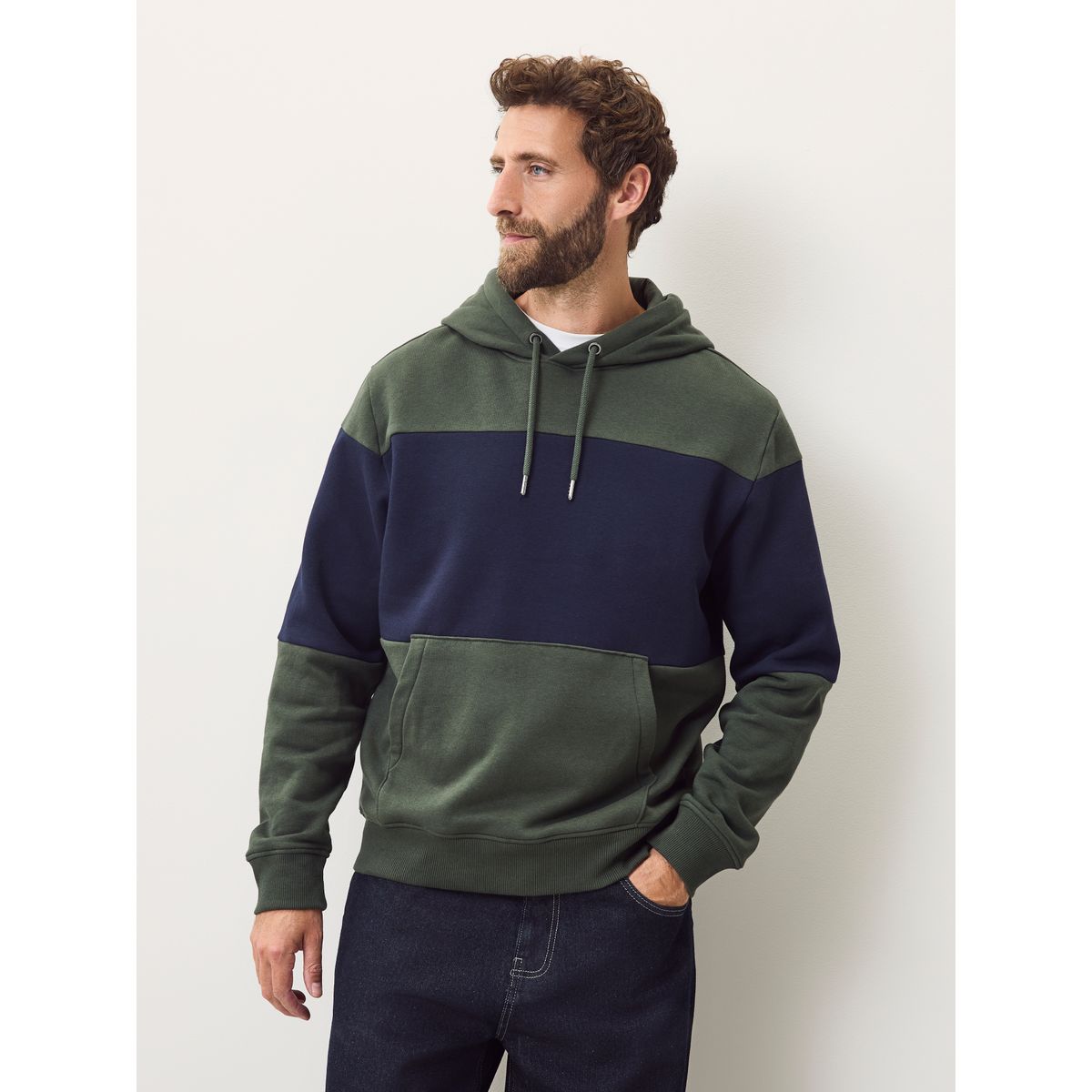 Sweat à motif color block bleu marine/vert olive, NEXT