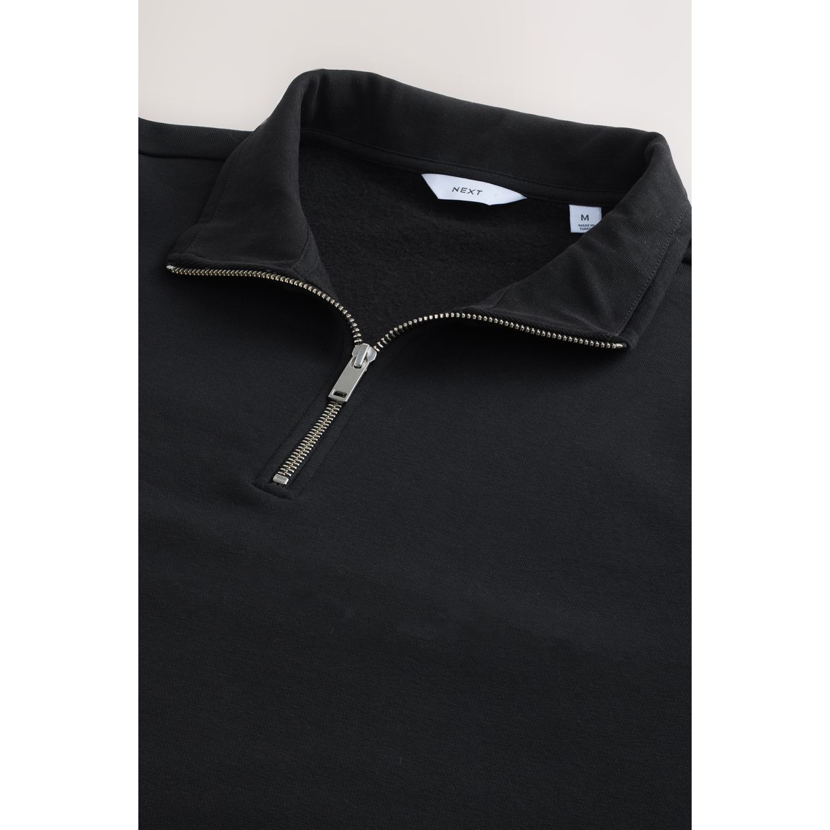 Sweat en jersey de coton à col zippé noir, NEXT