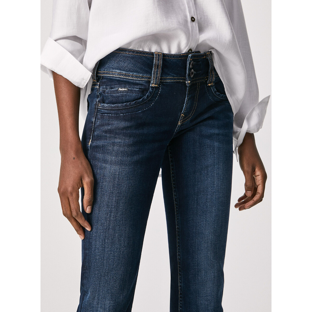 Gen slim fit jeans with mid rise and double buttons ultra dark, PEPE JEANS