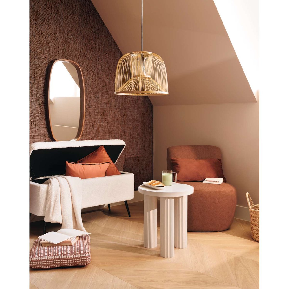 Banc de rangement en velours AURORA blanc, ATMOSPHERA