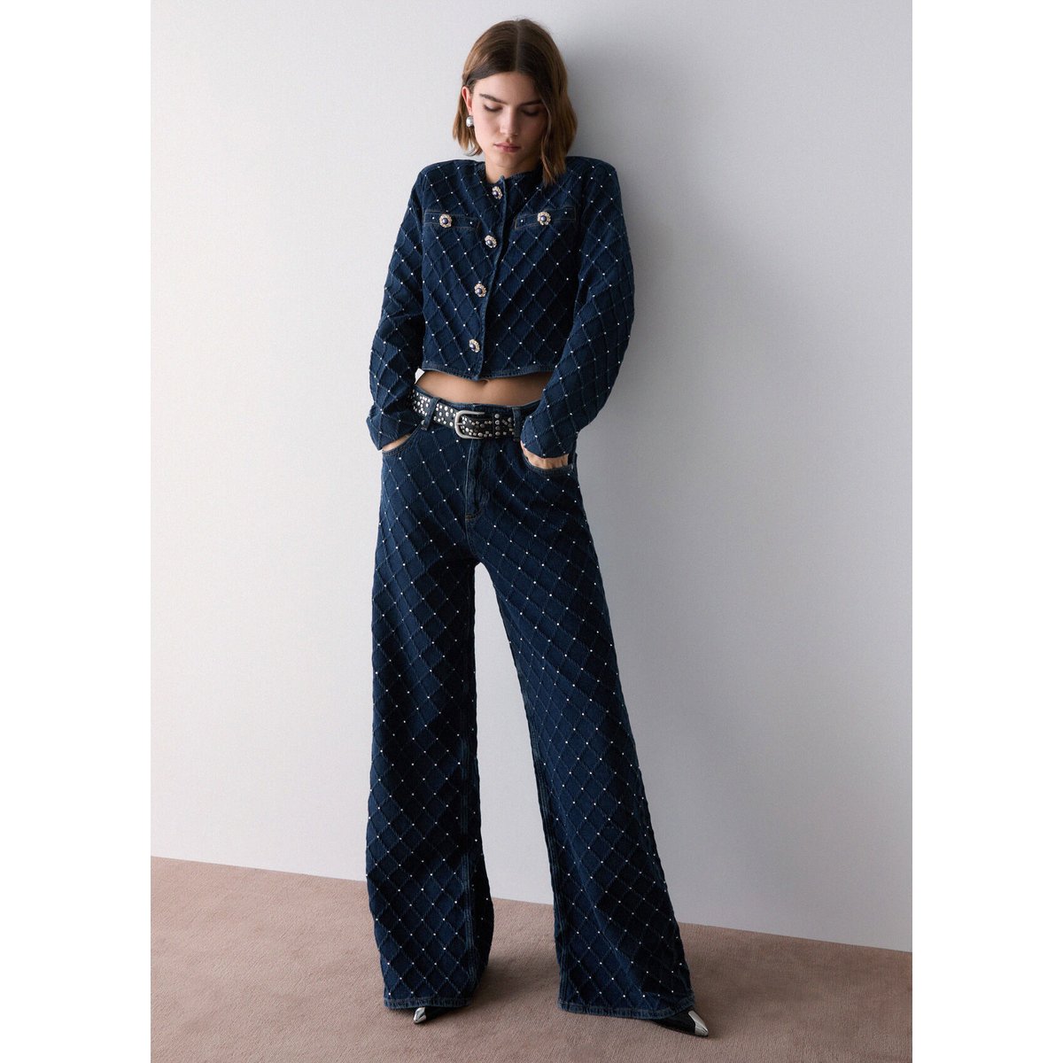 Jeans droit matelassé avec strass denim bleu, LIU JO