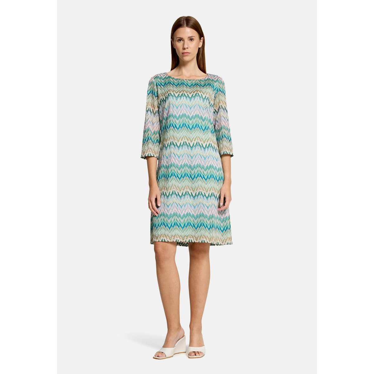 Robe droite à manches 3/4 kaki/bleu, BETTY BARCLAY