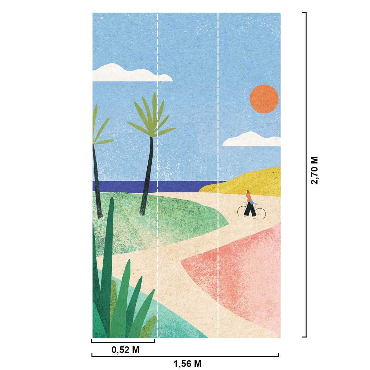 Papier peint la plage à vélo intissé, HEXOA