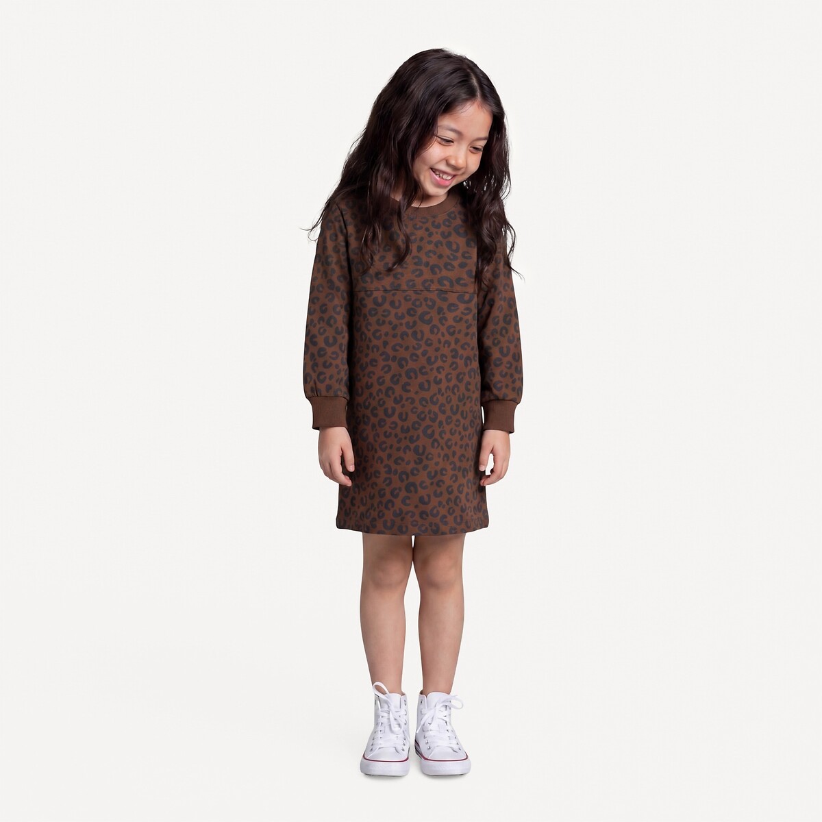 Leopard Print Jumper Dress in Fleece with Long Sleeves leopard print/brown, LA REDOUTE COLLECTIONS