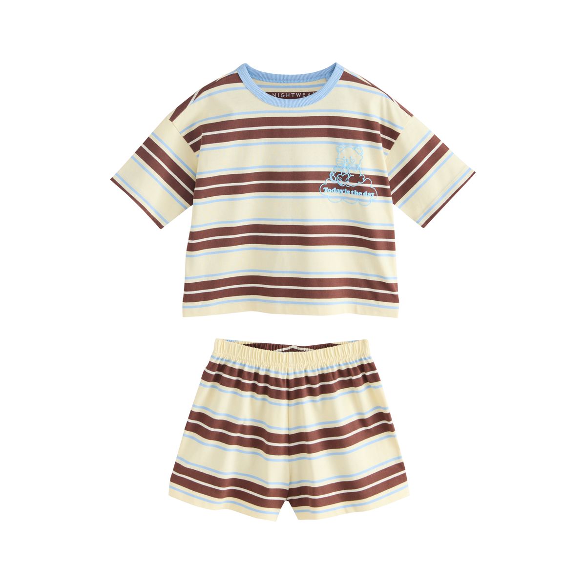 Pyjama short rayé, lot de 2 bleu/marron, NEXT