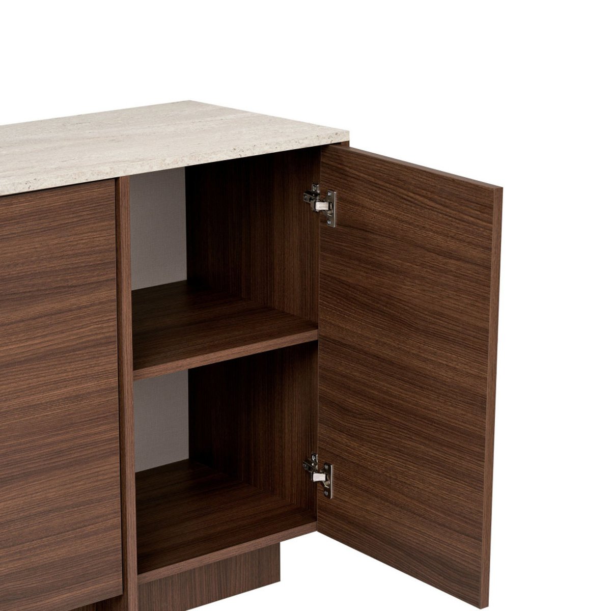 Buffet 4 portes plateau effet travertin et bois L180cm- HOPA bois foncé, DRAWER