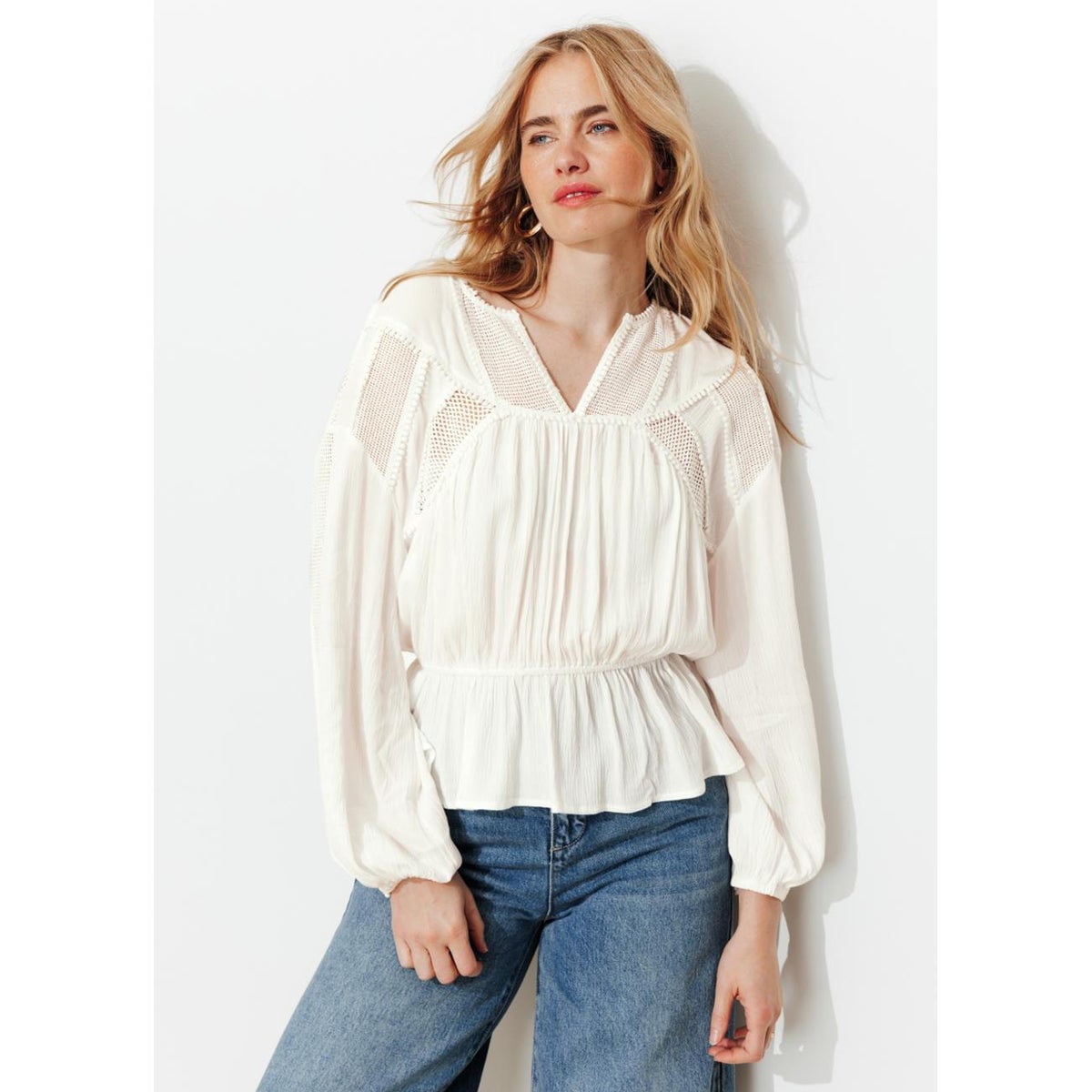 Blouse rétro unie ecru, PROMOD