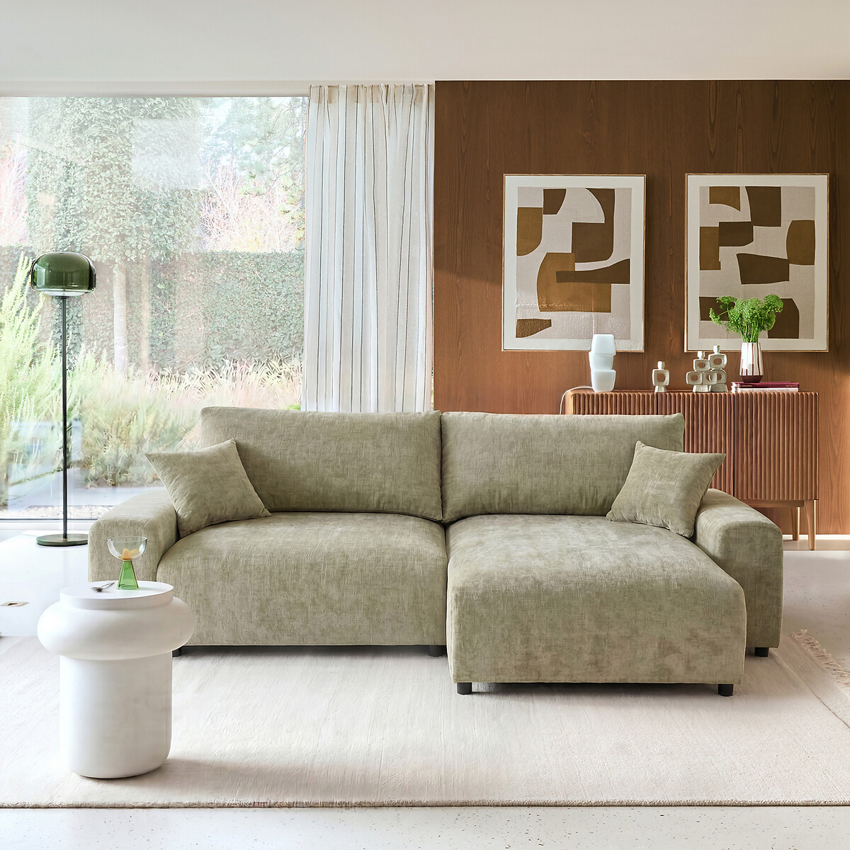 Canapé droit, 2 places, en chenille flammée, GALENE vert eucalyptus, LA REDOUTE INTERIEURS