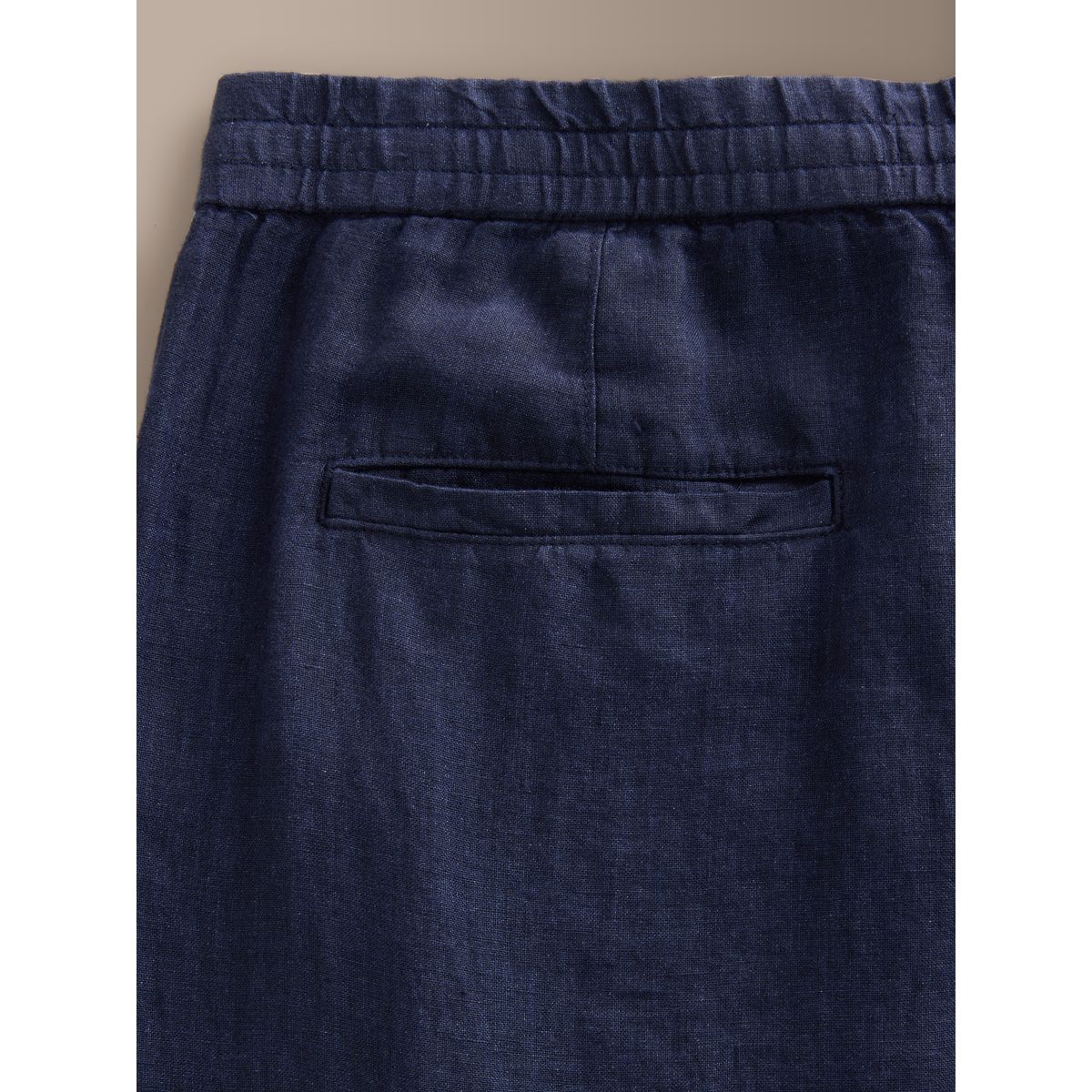 Pantalon lin taille élastique signature bleu marine, NEXT