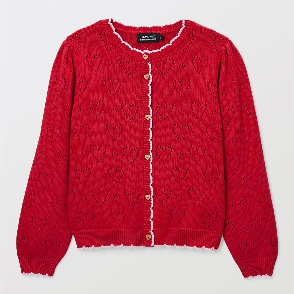 Cardigan uni ajouré en coton goyave, MONOPRIX