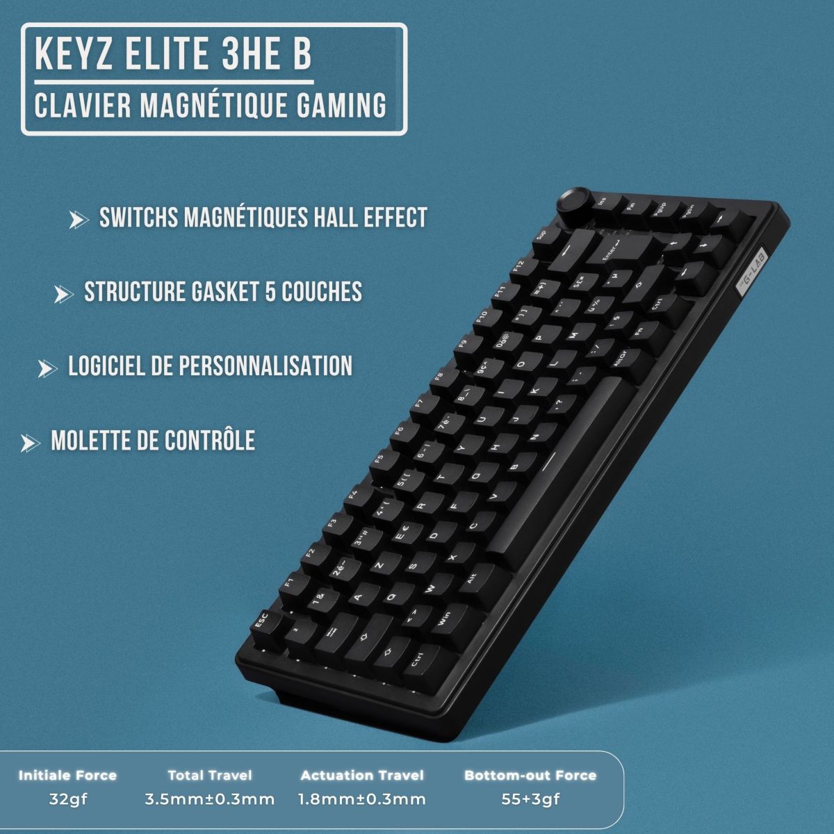 Clavier gamer KEYZ ELITE 300 HE B Magnetique couleur unique, THE G-LAB