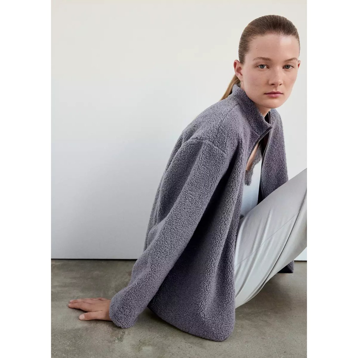 Veste zippée effet mouton bleu, MANGO
