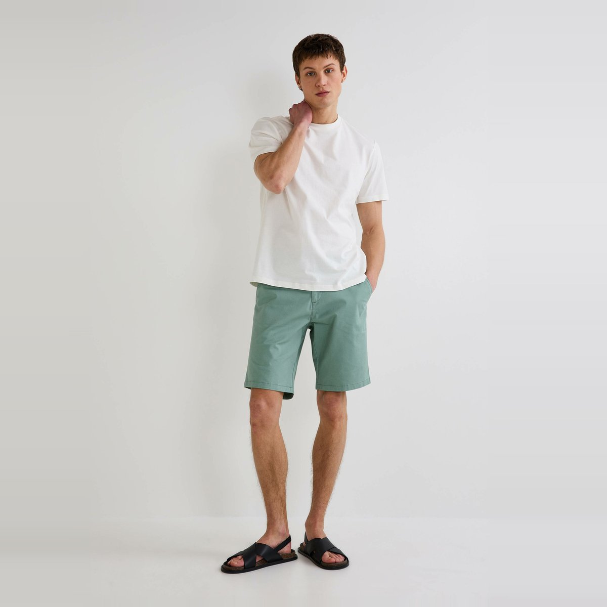 Bermuda straight en coton GOTS asperge, MONOPRIX