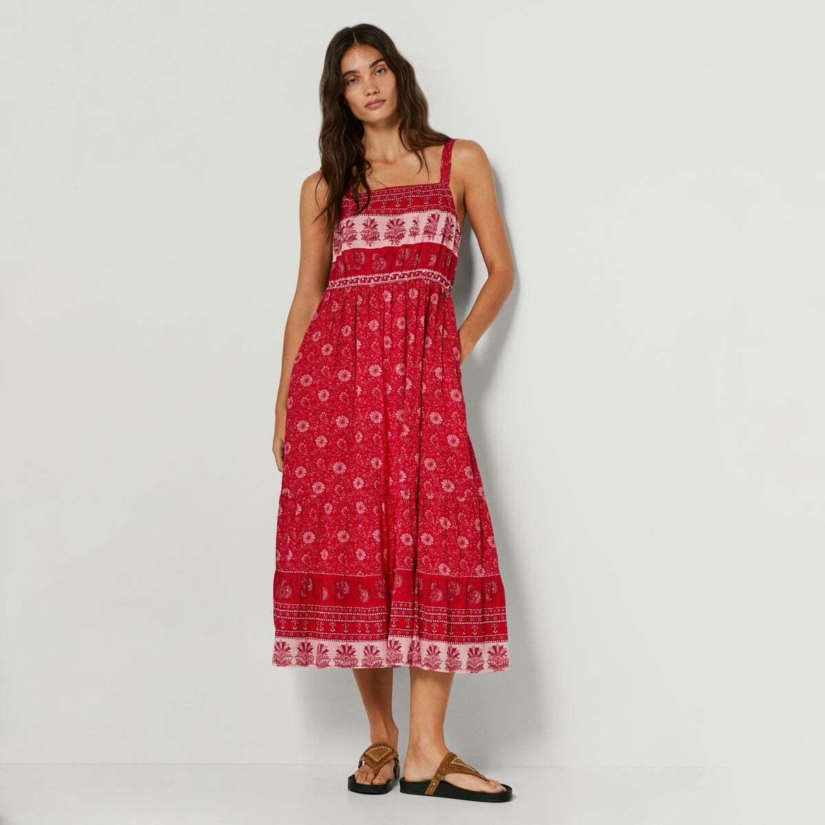 Robe Longue À Imprimé Floral rouge royal, PEPE JEANS