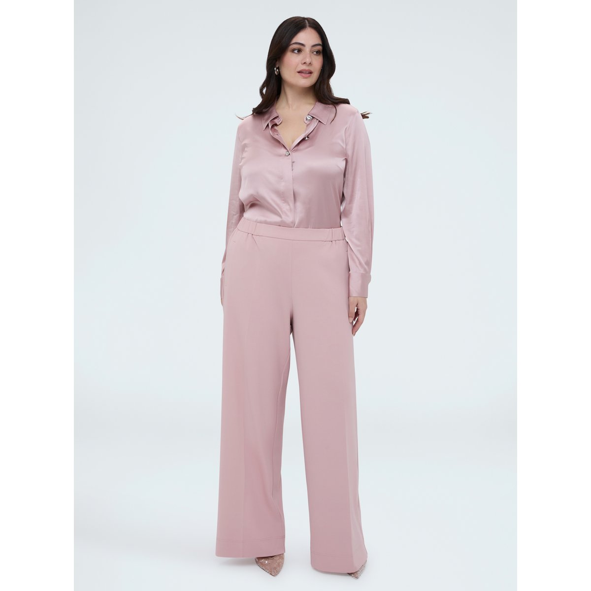 Chemise en satin avec boutons bijoux rose, FIORELLA RUBINO