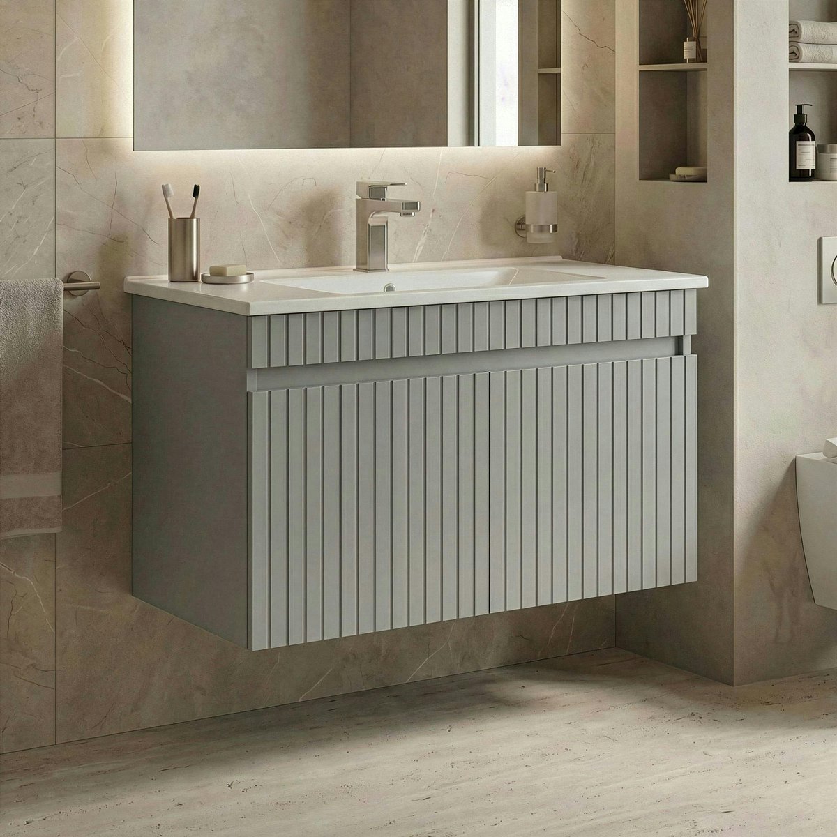 Meuble vasque mural 85 cm, 2 portes YARA cachemire, PIER IMPORT