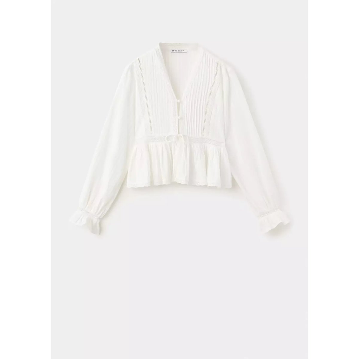 Blouse texturée détails ajourés blanc cassé, MANGO TEEN