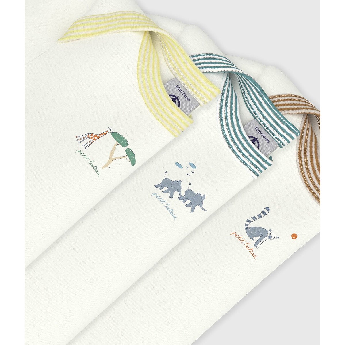 Set van 3 rompertjes met korte mouwen wit, PETIT BATEAU