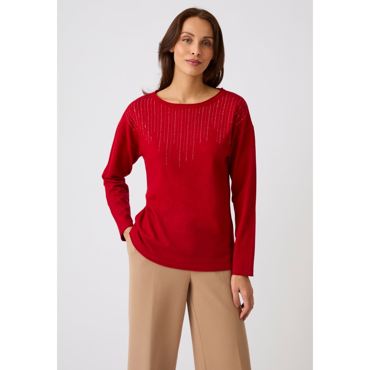 Pull à strass rouge, DAMART