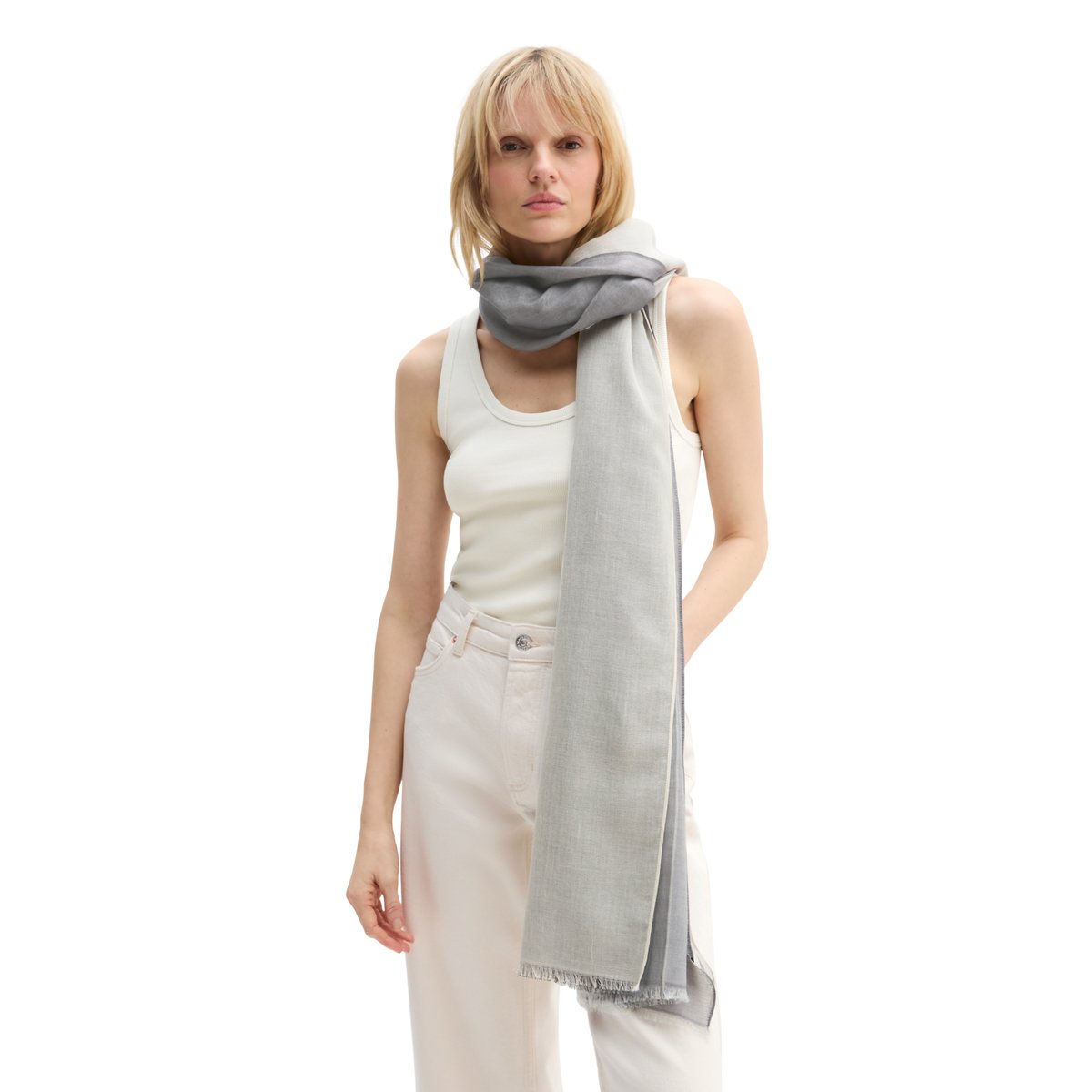 Écharpe double couche en modal et coton mélangés gris, MARC O'POLO