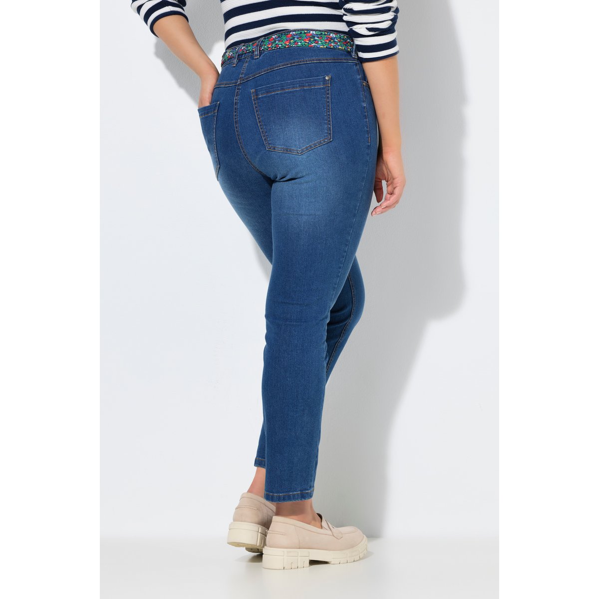 Jean Sarah avec ceinture foulard bleu jean, ULLA POPKEN