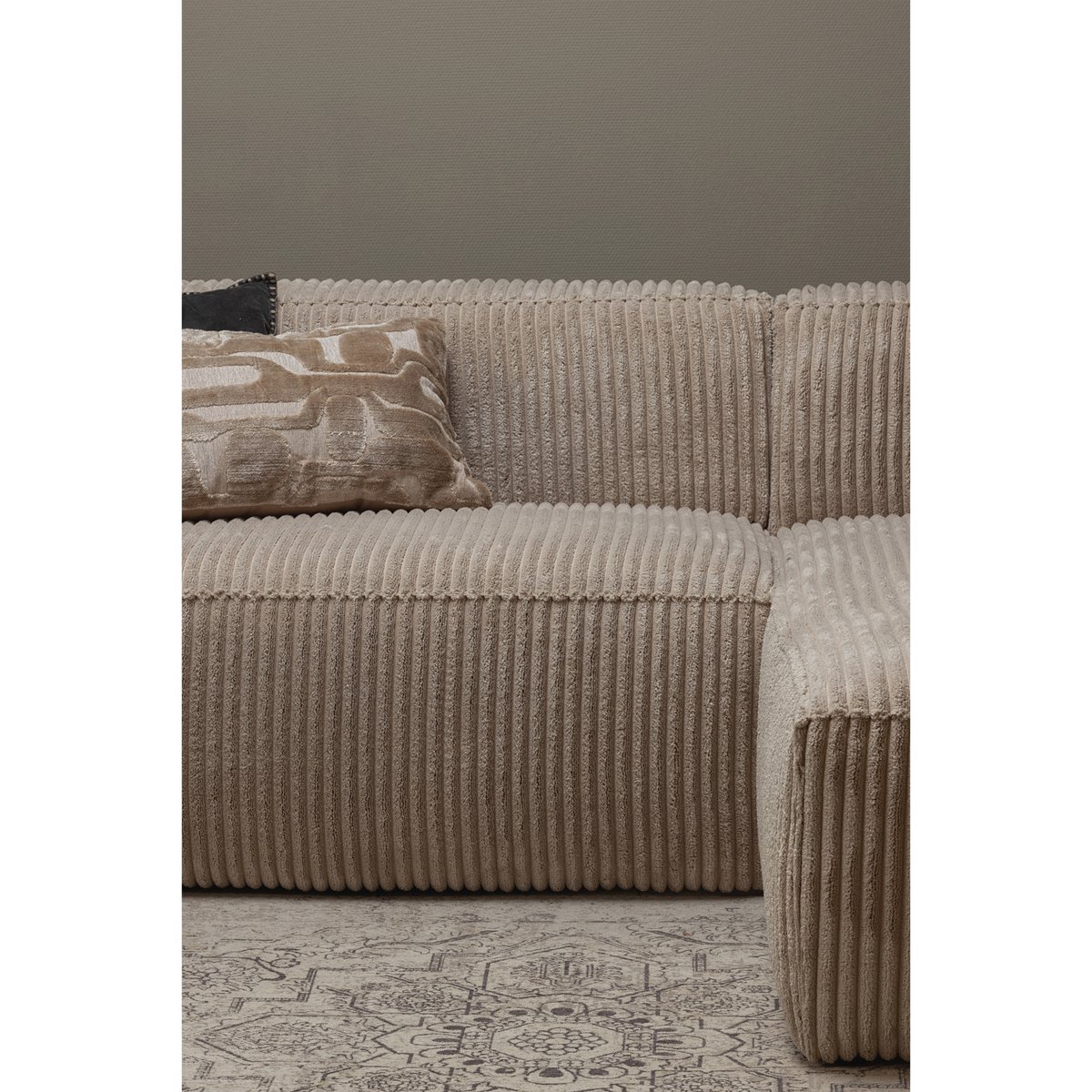 Canapé d'angle droit en tissu côtelé grossier BEAN beige, WOOOD